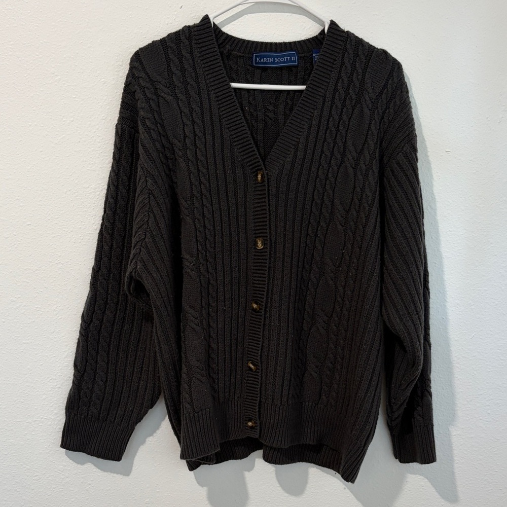 Karen Scott Charcoal Cable Knit Sweater